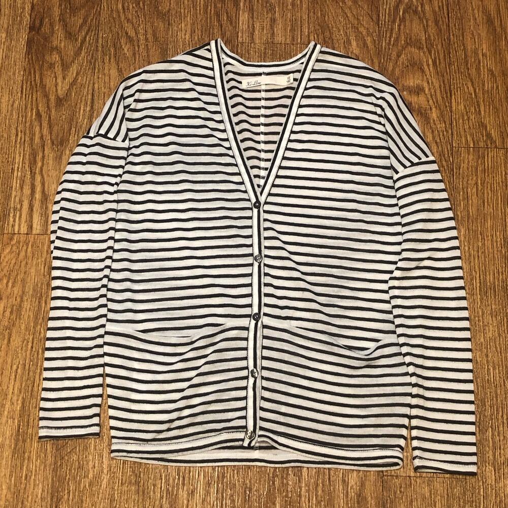 Madewell Hi-Line Black White Striped Long Sleeve Lightweight Cardigan Size XS